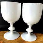 Pair French White Opaline Portieux Vallerysthal Water Wine Glasses 6 1/2