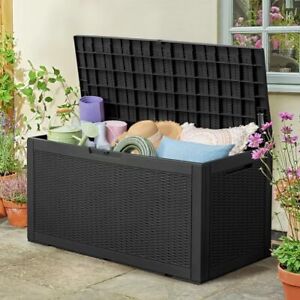 100 Gallon Outdoor Storage Box Resin Deck Box Waterproof Patio Garden Furniture