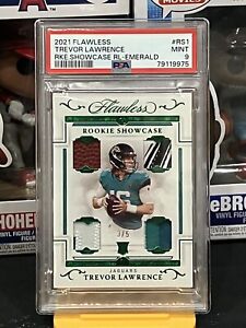 2021 Flawless Trevor Lawrence Rookie Showcase Emerald Quad Patch #RS1 3/5 PSA9