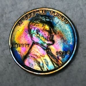 1928 D Lincoln Wheat Cent Penny 1C Gorgeous Rainbow Toned AU MS Unc Bu US Coin