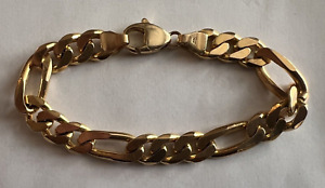 Vintage Mens 14K Solid Gold Figaro Link Bracelet, 8.5 in, 9mm, 41.73 grams, # 7