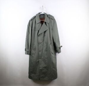Vintage 70s Streetwear Mens 38R Distressed Wool Lined Trench Coat Jacket Green