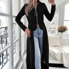 Lady Long Trench Coat Jacket Zipper Irregular Black Stand Collar Punk Gothic