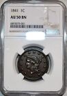 NGC AU-50 BN 1841 Braided Hair Large Cent, Richly Hued w/ Light Luster.