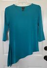 Chicos Travelers Size 0 Small 4 Turquoise Blue Slinky Tunic Top Asymmetrical Hem