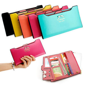Women Leather Thin Wallet Cute Bow Long Purse Multi ID Credit Card Holder Gift