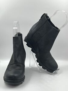 Women's SOREL Joan of Arctic Wedge II Chelsea Black Nubuck Ankle Boots Sz 6
