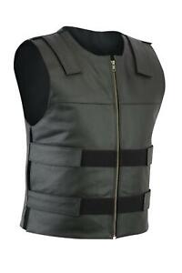 Men Bullet Proof style Leather Motorcycle Vest for bikers Tactical waistcoat