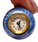 Guilloche Blue Enameled Ball Mechanical Watch Pendant Necklace Vintage 25