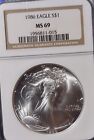 1986 $1 SILVER AMERICAN EAGLE ✪ NGC MS-69 ✪  PLAIN BROWN LABEL