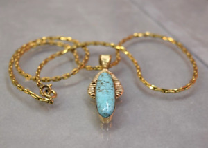 Vintage 14K Turquoise Pendant G.F. Chain Necklace Liguari