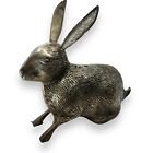 Vintage Cast Brass Bunny Rabbit Figurine ~8.25” Tall 10” Long Brass/silver Tone