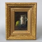 Antique French Oil Painting Canvas Still Life Fruits Pear Bunch of Grape Signed