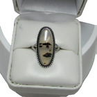 Vintage Clark and Coombs Sterling Silver Elongated Montana Agate Ring Sz 6.5