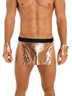 Mens Halloween Gladiator Costume Metallic Low Rise Split Miniskirt Party Outfit