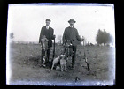 Antique Glass Plate Negative B&W Photograph Men Rabbit Hunting Dogs Rifle Guns