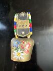 Swiss Hand Painted Floral Cow Bell With Strap Hanger Pin Embellishments