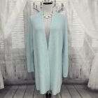 Eileen Fisher M Medium Mint Blue Merino Wool Long Sleeve Cardigan Knit Open D8