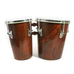 Professional Wooden Bango Drum Percussion Instruments Bongo Set Wood Brown Color