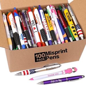 Wholesale Lot of 100 Misprint Ink Pens Bulk Assorted Click Retractable Ballpoint