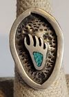 1940 Bear Claw Ring Silver Turquoise Vintage Native Jewelry Southwest Navajo Sz6