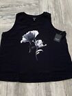 Simply Vera Vera Wang Plus Size Ribbed Black Tank Top with Love Flower
