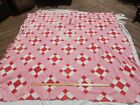 Antique Red/White/Pink 9 square QUILT TOP  Perfect for Repurposing Cutter  EARLY