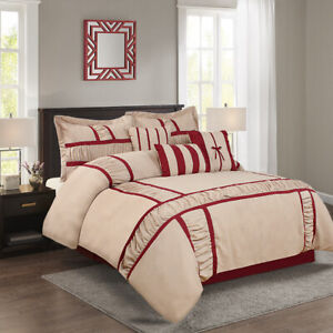 HIG 7 Piece MARMA Ruffle & Patchwork Comforter Sets Grey Taupe Queen King