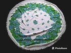 Terry cloth Tablecloth Vintage Retro 1970s Round Floral petunia daisy 60” Fringe