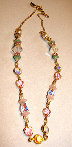 KIRKS FOLLY NECKLACE CHOCKER PINK CRYSTAL HEARTS AB JADE COLORED CRYSTAL BEADS