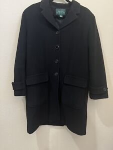 Lauren Ralph Lauren Womens 10 Long Black Wool Cashmere Coat Pea Coat 90’s Luxury