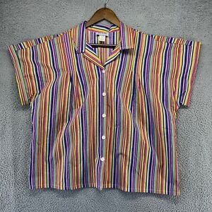 Vintage Blair Shirt Women's Extra Large XL Rainbow Striped Colorful Button 90s