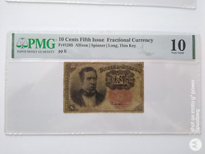 Fractional Currency 10 Cents Fifth Issue FR#1265-LONG, THIN KEY- PMG 10(VG)