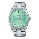 Casio MTP-VD03D-3A2 Men's Green Analog Watch Steel Band Date Indicator New