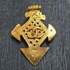 CHANEL Gold Plated CC Logos Vintage Pin Brooch #497c Rise-on