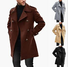 Men's Woolen Trench Coat French Business Overcoat Winter Warm Long Top Coat
