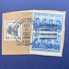 1954 US ARMY AIR FORCE A.P.O CANCEL CUT CORNER WITH $2 STAMP ON PAPER ITEM