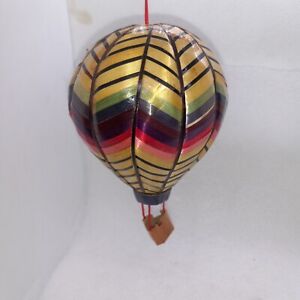 Vintage Rainbow Hot Air Balloon Christmas Ornament  Multicolor 4”