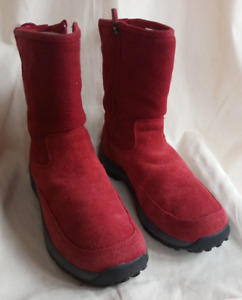 LL Bean Winter Boots Womens Red Suede Fleece Lined Sz 8 M Side Zip Snow 05455