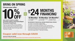 Home Depot Coupon 10% Off Online or In-Store OR 24 Months Financing Exp 5/8/24