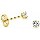 Genuine Round Diamond Prong Set Stud Earrings in 10k Solid Yellow Gold