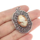 800 Silver Antique Art Deco Real Carved MOP Lady Cameo Filigree Pendant