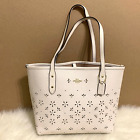 COACH Chalk White Perforated Laser Cut Leather MINI CITY TOTE F28971