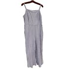 Old Navy Stripe Cami Jumpsuit Womens L Cropped Sleeveless Blue Linen Blend