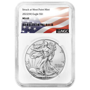 2022 (W) $1 American Silver Eagle NGC MS69 Flag Label