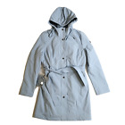 Calvin Klein Light Blue Belted Trench Coat Womens Small Stretch Hooded Raincoat