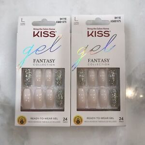 LOT OF (2) NEW - KISS Fantasy Collection Nails - Long Coffin BEIGE / GOLD 84118