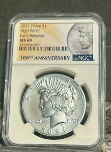 ~2021~PEACE SILVER DOLLAR~NGC~MS69~100th ANN• LABEL~HIGH RELIEF~EARLY RELEASES!~
