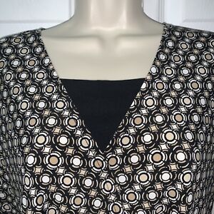 NWT Sag Harbor Top Blouse Jersey L Large Black Tan SS Empire Waist Stretch