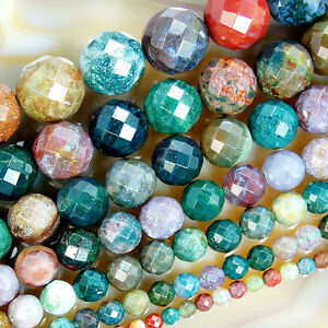 Faceted Natural Indian Agate Round Beads 15